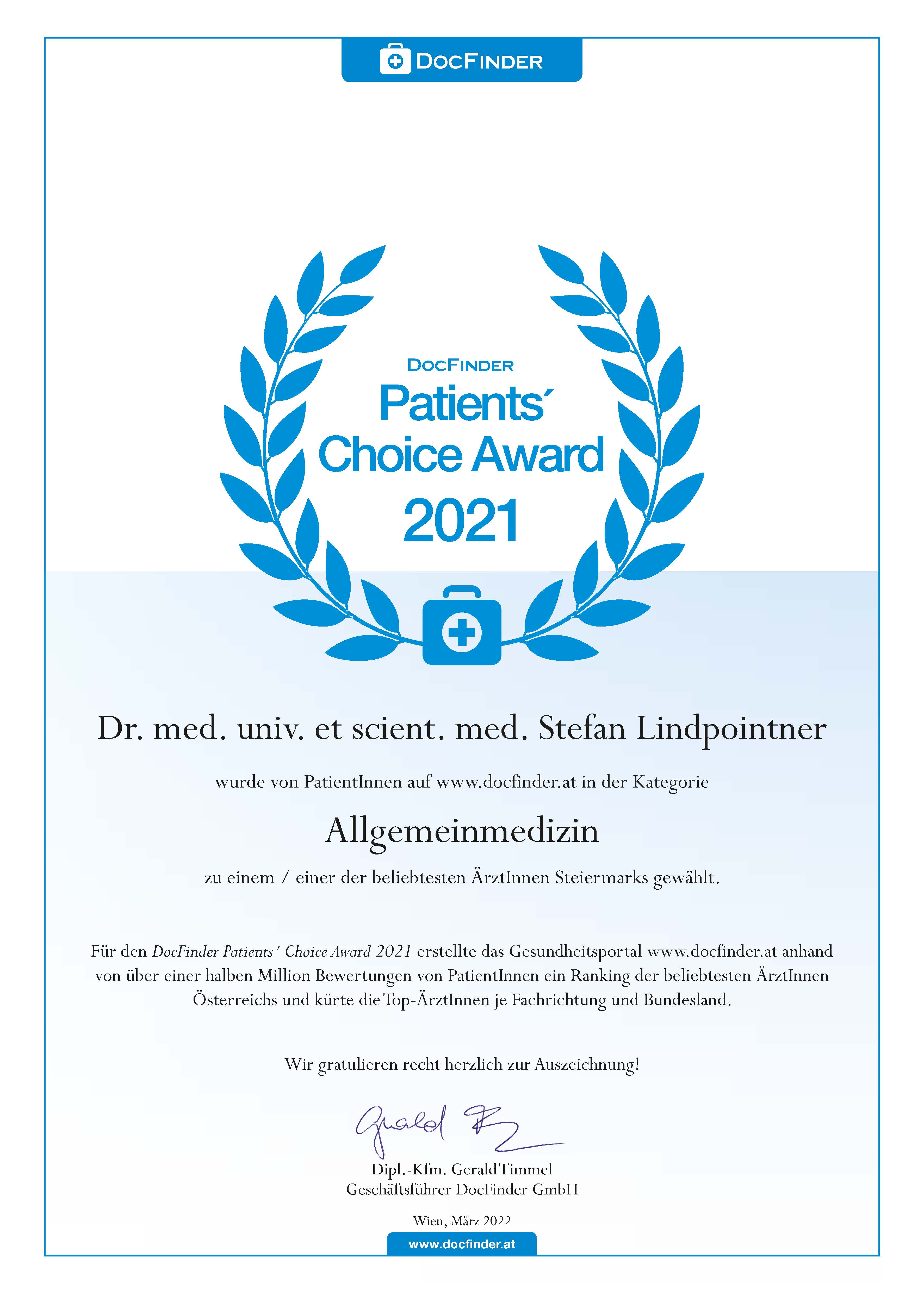 Botox Graz Docfinder Patients Choice awadrd