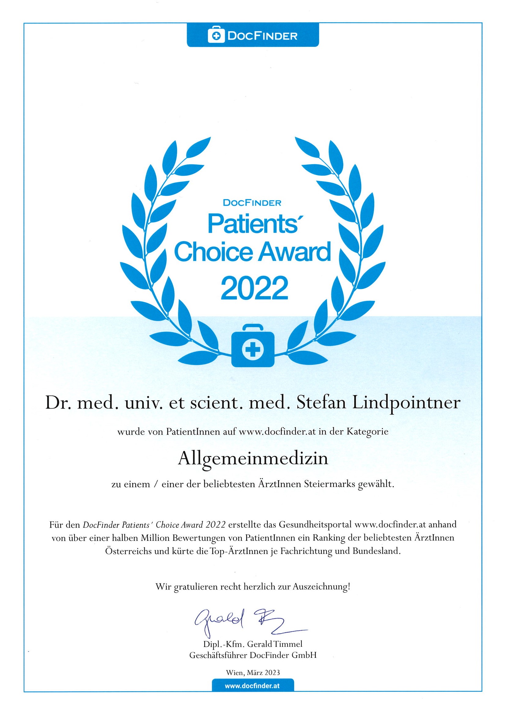 Botox Graz Docfinder Patients Choice awadrd